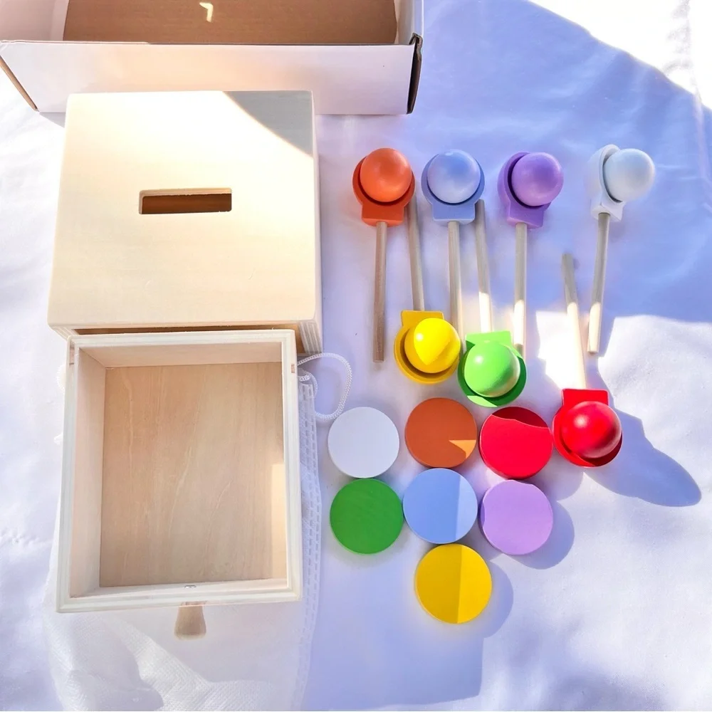 MONTESSORI | NWB INTELLIGENCE WOODEN SENSORY TOY COIN BOX BALL SORTING GAMES 3+